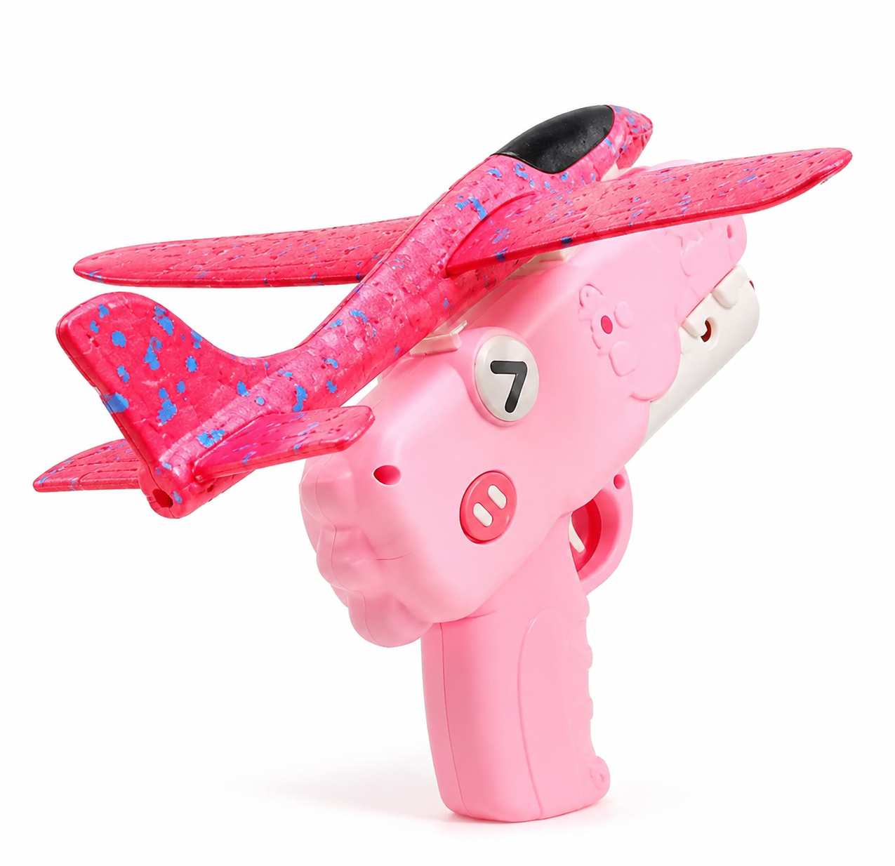 Foam Airplane Launcher Gun Toy | Handheld Glider Plane Shooter | Outdoor Flying Toy for Kids (Pink)